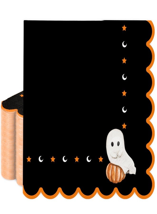 JarThenaAMCS 100Pcs Halloween Scalloped Paper Napkin Black Ghost Luncheon Napkins Dinner Hand Napkins for Home Party Supplies Table Decor - Image 1